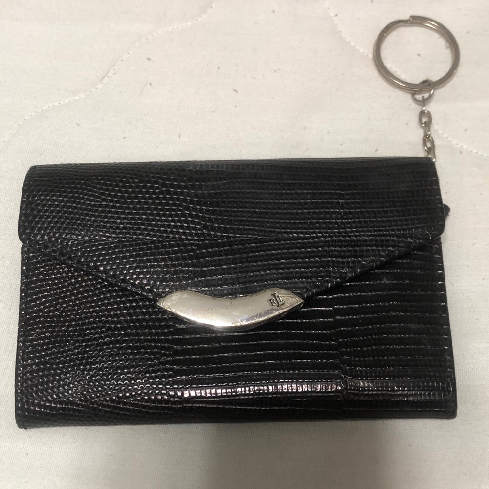 Lauren Ralph Lauren Black Textured Envelope Card Holder with Keyring